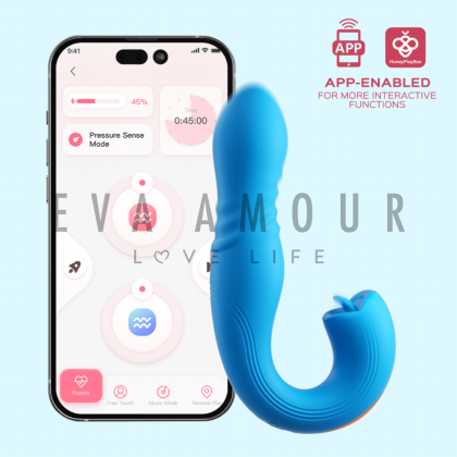 JOI THRUST 2 Pressure Sensing App Controlled Thrusting G-spot Vibrator & Tongue Licker - Blue