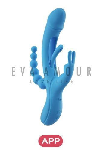 Trilux - App-Controlled Kinky Finger Rabbit Vibrator with Anal Beads-Blue