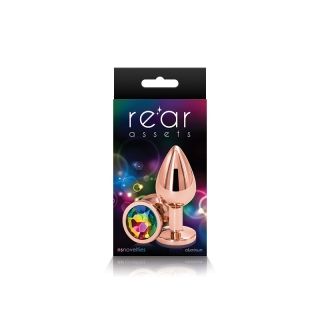 Rear Assets Rose Gold Butt Plug with Rainbow Jewel - Medium