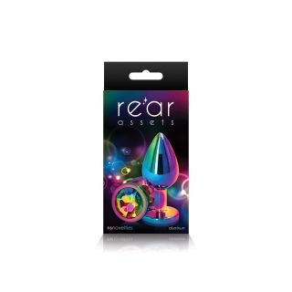 Rear Assets Multicolor Round with Rainbow Jewel Butt Plug - Medium
