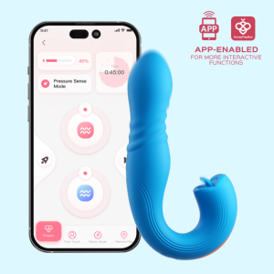 JOI THRUST 2 Pressure Sensing App Controlled Thrusting G-spot Vibrator & Tongue Licker - Blue